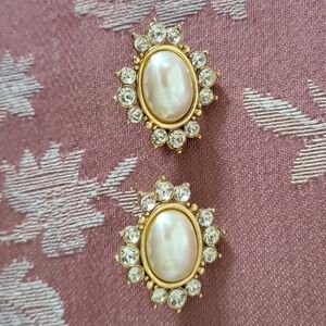 Monet Pearl & Rhinestone Clip Earrings
